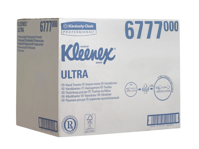 6777 Бумажные полотенца Kleenex Ultra, 30 пач. х 124 л, 31.5 × 21.5 см, двухслойные, белые, 38 г/м²