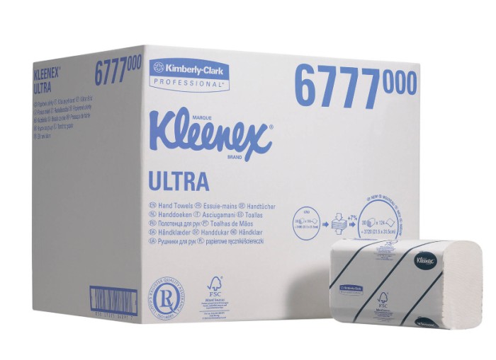 6777 Бумажные полотенца Kleenex Ultra, 30 пач. х 124 л, 31.5 × 21.5 см, двухслойные, белые, 38 г/м²