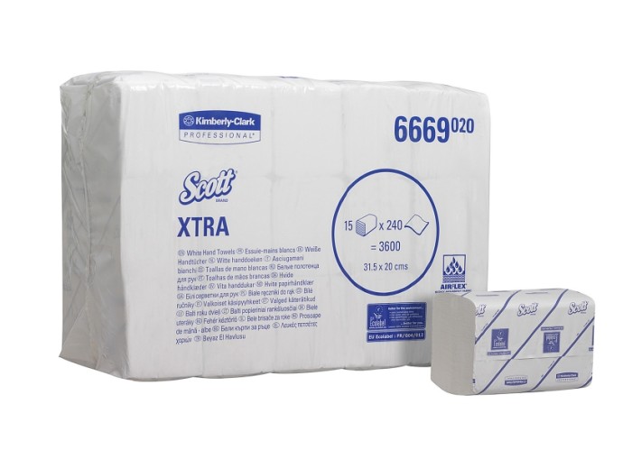 6669 Бумажные полотенца Scott Extra, 15 пач. х 240 л,  однослойные, белые, 38.5 г/м²
