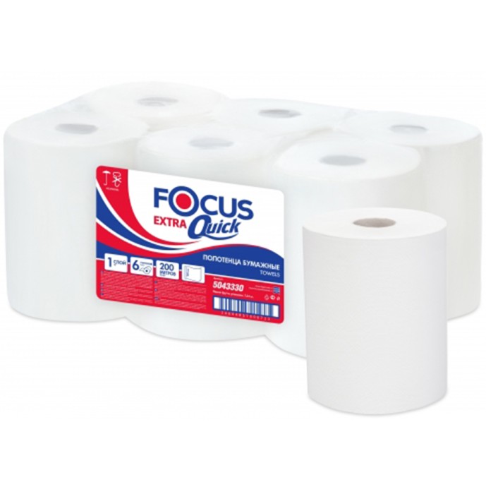 5050095 Бумажные полотенца FOCUS Extra Quick, 6 рул. x 200 м, однослойные, белые, 30 г/м²