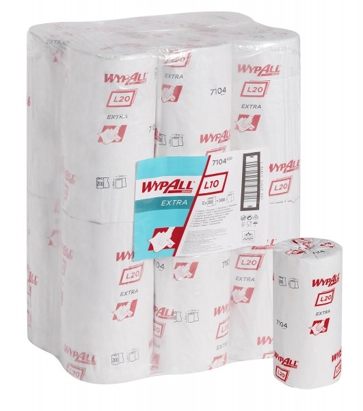 7104 Протирочная бумага WypAll L10 Extra, 12 рул. х 200 л, 38 × 24 см, однослойная белая, 23 г/м² 