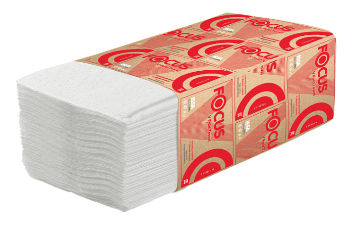5049977 Бумажные полотенца FOCUS Premium V сложения, 15 пач. х 200 л, 23 × 23 см, двухслойные, белые
