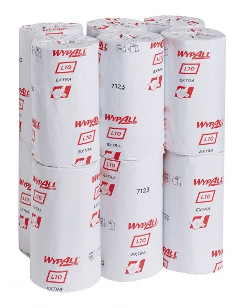 7123 Протирочная бумага WypAll L10 Extra, 12 рул. х 200 л, 38 × 24 см, однослойная голобая, 23 г/м²