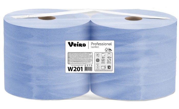 W201 Протирочная бумага Veiro Professional Comfort, 2 рул. х 350 м, 35 × 24 см, двухслойная, синяя, 40 г/м²