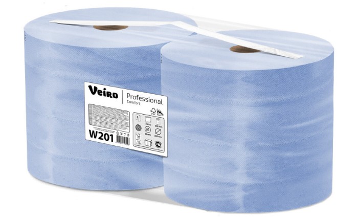 W201 Протирочная бумага Veiro Professional Comfort, 2 рул. х 350 м, 35 × 24 см, двухслойная, синяя, 40 г/м²