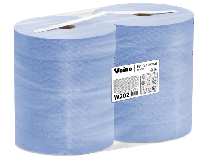 W202 Протирочная бумага Veiro Professional Comfort, 2 рул. х 350 м, 35 × 33 см, двухслойная, синяя, 40 г/м²