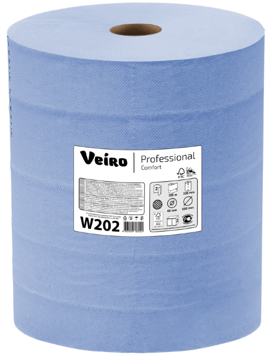 W202 Протирочная бумага Veiro Professional Comfort, 2 рул. х 350 м, 35 × 33 см, двухслойная, синяя, 40 г/м²