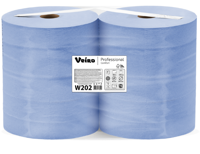 W202 Протирочная бумага Veiro Professional Comfort, 2 рул. х 350 м, 35 × 33 см, двухслойная, синяя, 40 г/м²