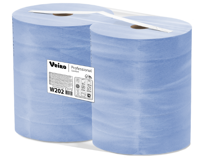W202 Протирочная бумага Veiro Professional Comfort, 2 рул. х 350 м, 35 × 33 см, двухслойная, синяя, 40 г/м²