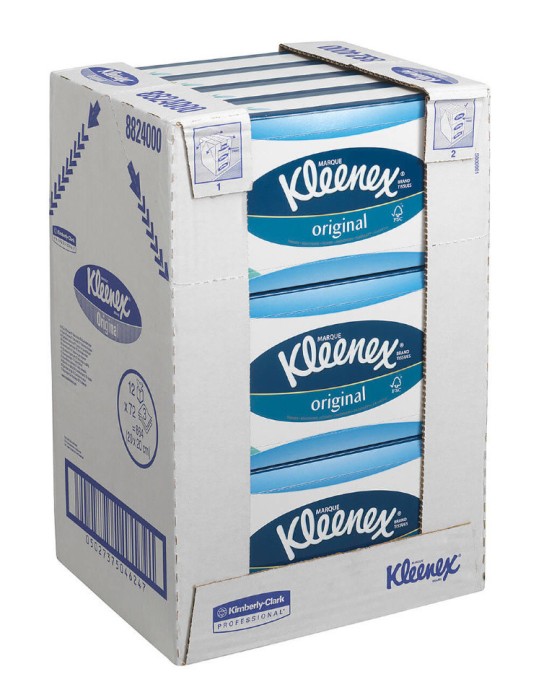 8824 Салфетки косметические для лица Kleenex, 12 кор. х 72 л, 20 × 20 см, трехслойные, белые, 13,6 г/м²
