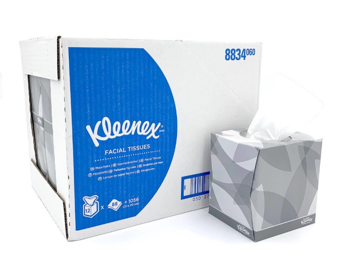 8834 Салфетки косметические для лица Kleenex, 12 кор. х 88 л, 21 × 20 см, двухслойные, белые, 31,2 г/м²