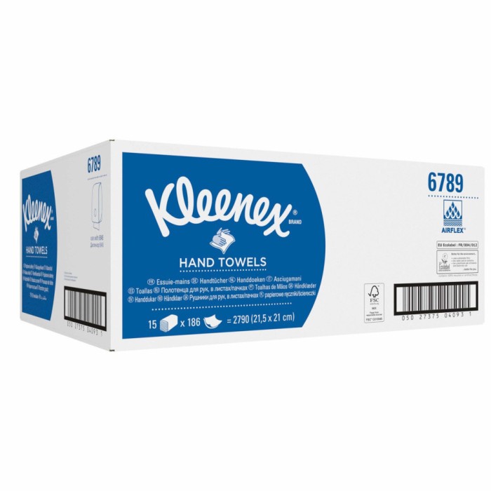 6789 Бумажные полотенца Kleenex Ultra, 15 пач. х 186 л, 21 × 21.5 см, двухслойные, белые, 38.5 г/м²
