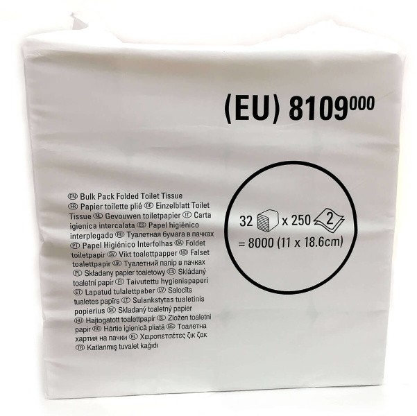 8109 Туалетная бумага Unbranded, 32 пач. х 250 л, 18.6 × 11 см, двухслойная, белая, 31 г/м²