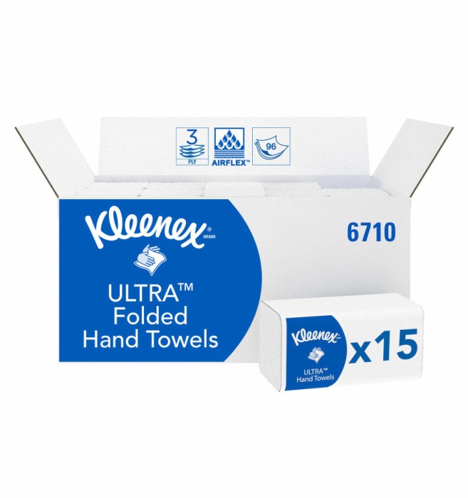 6710 Бумажные полотенца Kleenex Ultra, 15 пач. х 96 л, 31.8 × 21.5 см, трехслойные, белые, 52.2 г/м²