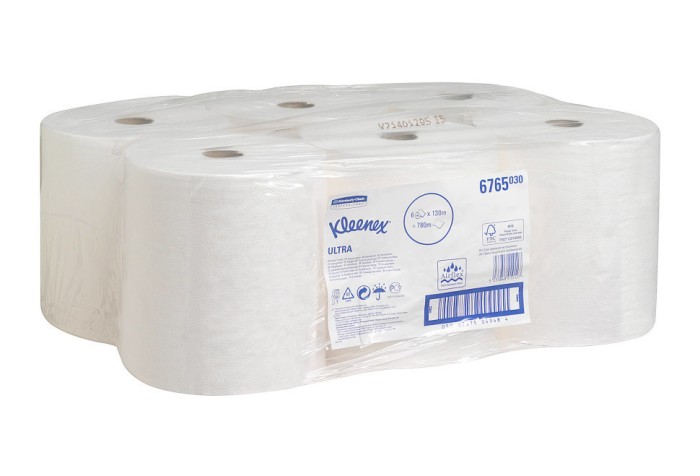 6765 Бумажные полотенца Kleenex Ultra, 6 рул. x 130 м, двухслойные, белые, 39 г/м²