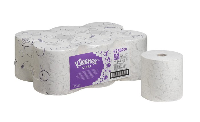 6780 Бумажные полотенца Kleenex Ultra, 6 рул. x 150 м, двухслойные, белые, 40 г/м²