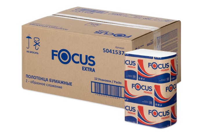 5069956 Бумажные полотенца FOCUS EXTRA Z-Сложения, 12 пач. х 200 л, 24 × 22 см, двухслойные, белые (5041537)