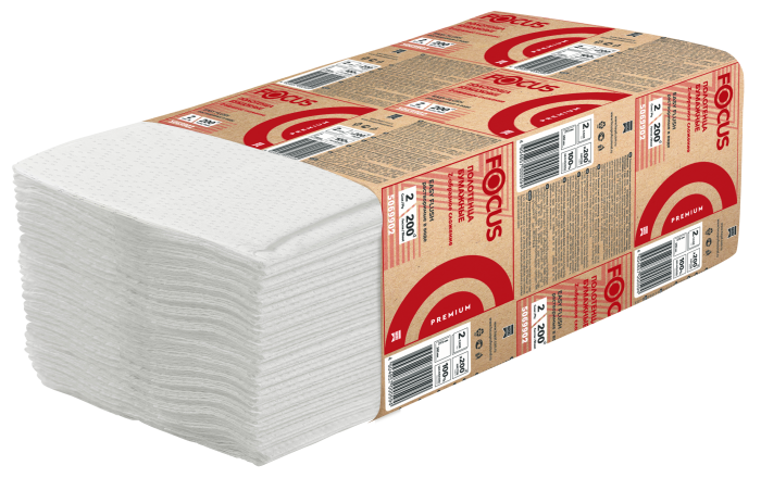 5069902 Бумажные полотенца FOCUS Extra Z-Сложения РАСТВОРИМЫЕ, 20 пач. х 200 л, 24 × 21.5 см, двухслойные, белые (5048677)