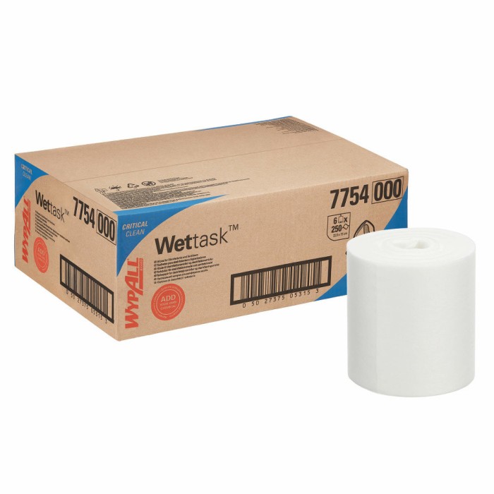7754 Нетканый протирочный материал WypAll Wettask, 6 рул. х 250 л, белый, 22.9 × 15 см
