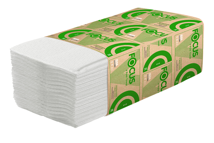 5049976 Бумажные полотенца Focus «Eco» V-сложения, 15 пач. х 250 л, 23 × 23 см, двухслойные, белые