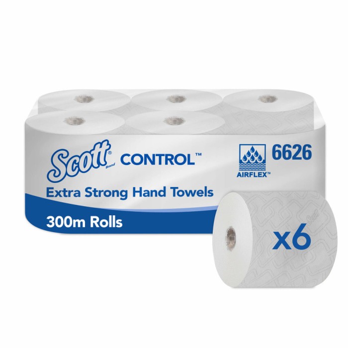 6626 Бумажные полотенца Scott Control Extra Strong, 6 рул. x 300 м, однослойные, белые, 30 г/м²
