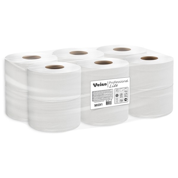 MIDI1 Туалетная бумага в больших рулонах Veiro Professional Lite, 18 рул. х 180 м, однослойная, натурального цвета, 20 г/м²