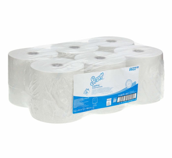 6622 Бумажные полотенца Scott Control, 6 рул. x 300 м, однослойные, белые