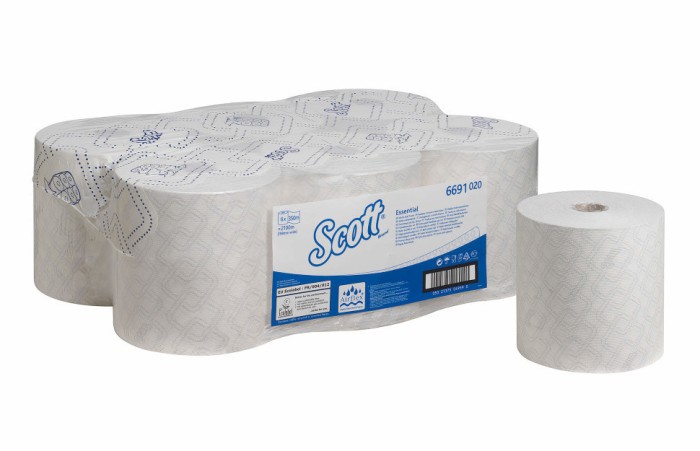 6691 Бумажные полотенца Scott Essential, 6 рул. x 350 м, однослойные, белые, 25 г/м²