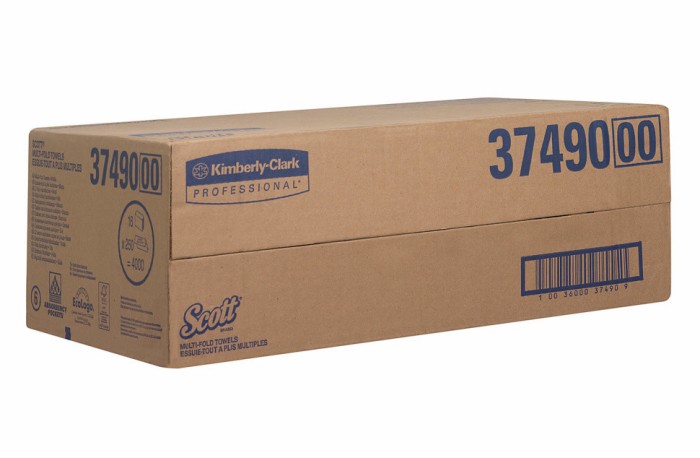 3749 Бумажные полотенца Scott Multi-Fold, 16 пач. х 250 л, 24 × 20 см, однослойные, белые, 26 г/м²