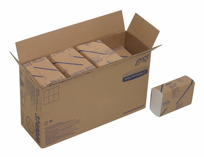 3749 Бумажные полотенца Scott Multi-Fold, 16 пач. х 250 л, 24 × 20 см, однослойные, белые, 26 г/м²