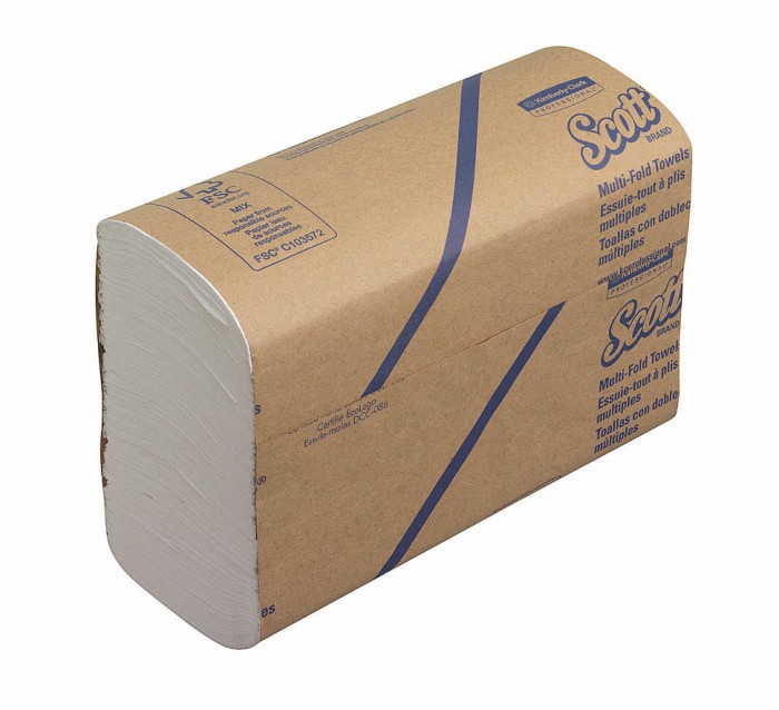 3749 Бумажные полотенца Scott Multi-Fold, 16 пач. х 250 л, 24 × 20 см, однослойные, белые, 26 г/м²