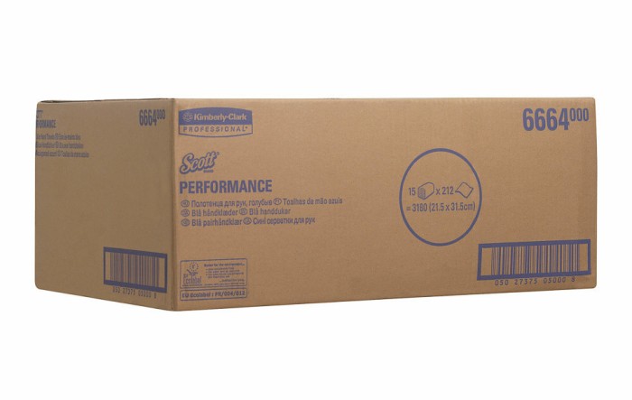 6664 Бумажные полотенца Scott Perfomance, 15 пач. по 212 л, 31.5 × 21.5 см, однослойные, голубые, 35 г/м²