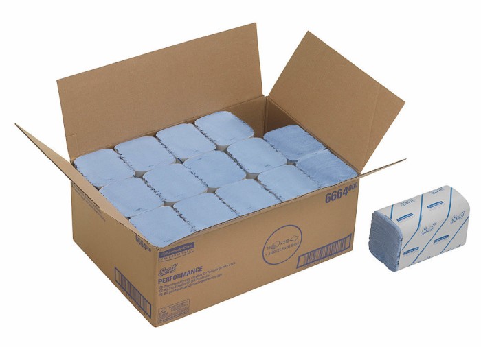 6664 Бумажные полотенца Scott Perfomance, 15 пач. по 212 л, 31.5 × 21.5 см, однослойные, голубые, 35 г/м²