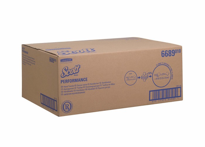 6689 Бумажные полотенца Scott Perfomance, 15 пач. х 274 л, 21 × 21.5 см, однослойные, белые, 32.6 г/м²