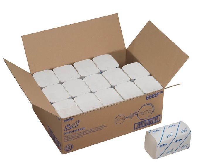 6689 Бумажные полотенца Scott Perfomance, 15 пач. х 274 л, 21 × 21.5 см, однослойные, белые, 32.6 г/м²