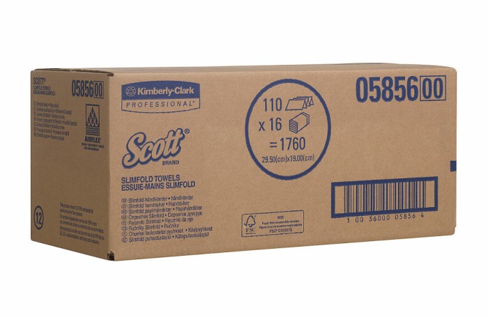 5856 Бумажные полотенца Scott SlimFold , 16 пач. х 110 л, 29.5 × 19 см, однослойные, белые, 27.8 г/м²