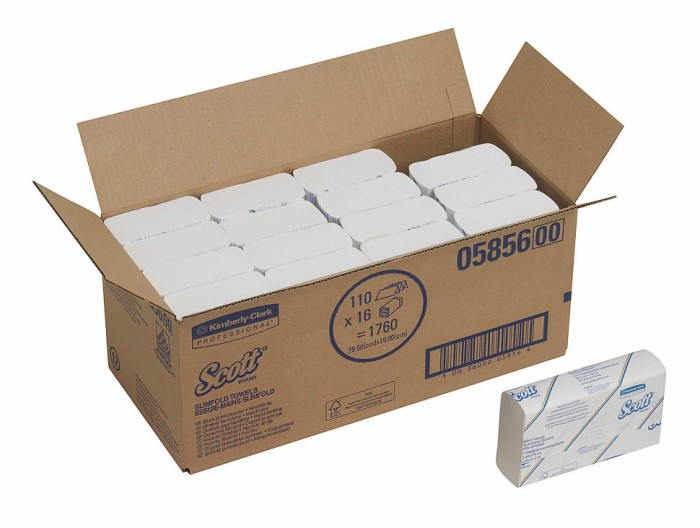 5856 Бумажные полотенца Scott SlimFold , 16 пач. х 110 л, 29.5 × 19 см, однослойные, белые, 27.8 г/м²