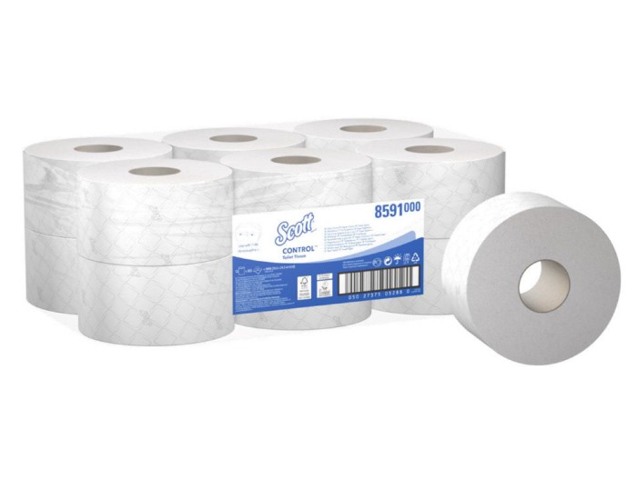 8591 Туалетная бумага Scott Control, 12 рул. х 204 м, 24.5 × 10.6 см, двухслойная, белая, 30 г/м²