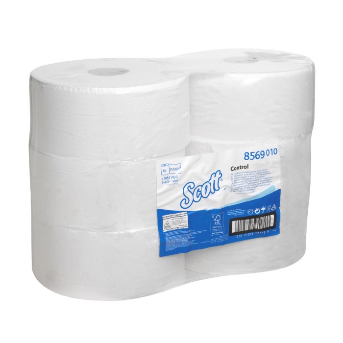 8569 Туалетная бумага Scott Control, 6 рул. x 314 м, 24.5 × 10.6 см, двухслойная, белая, 30 г/м²