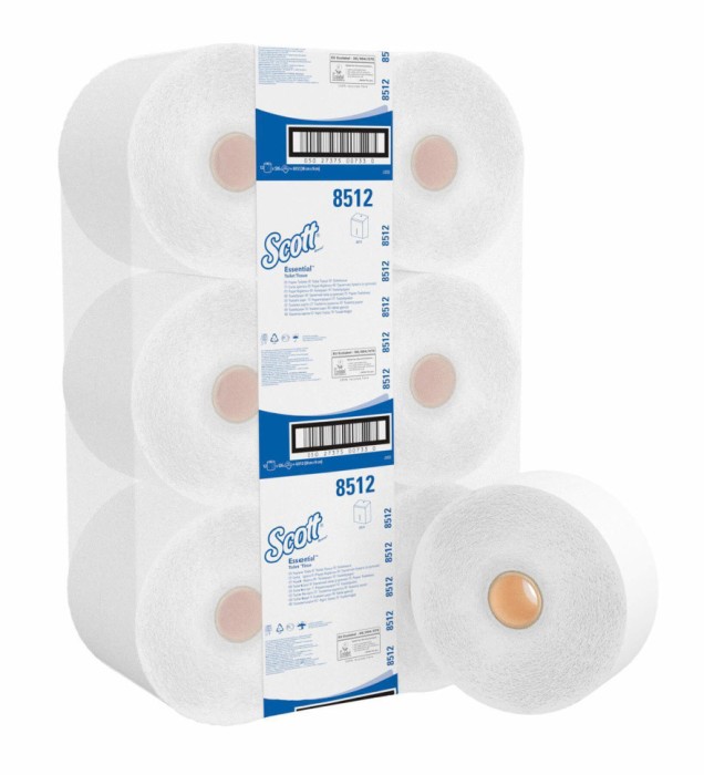 8512 Туалетная бумага Scott Essential, 12 рул. х 200 м, 38 × 9.5 см, двухслойная, белая, 31 г/м²