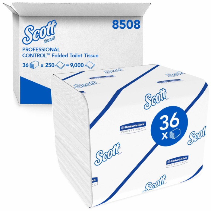 8508 Туалетная бумага Scott, 36 пач. х 250 л, 18.6 × 11 см, двухслойная, белая, 31 г/м²