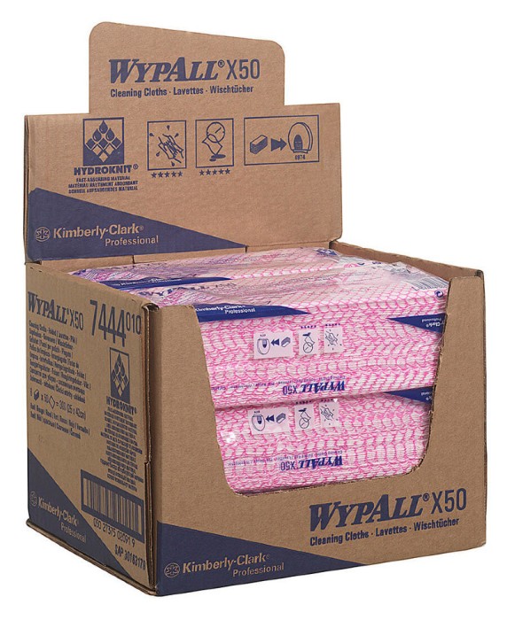 7444 Нетканый протирочный материал WypAll X50, 1 пач. х 50 л, 41.8 × 24.7 см, красный, 56 г/м²