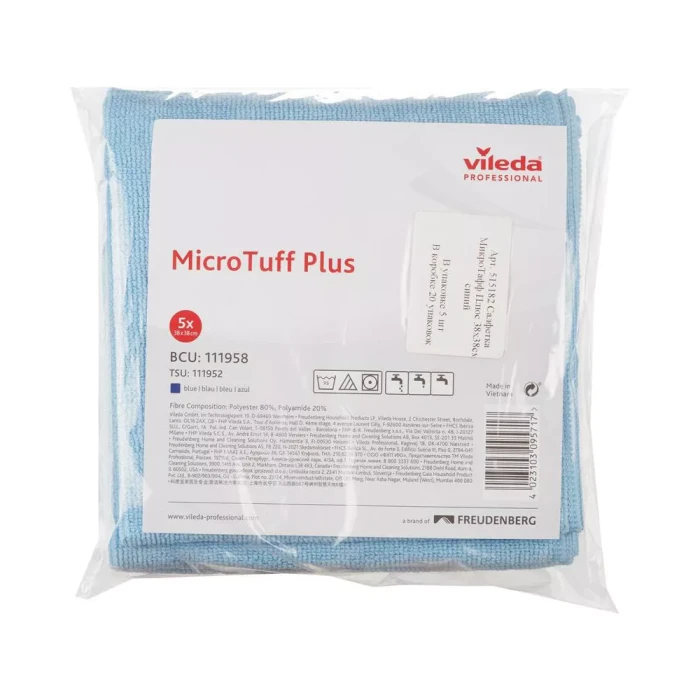 169918 Салфетка МикроТафф Плюс Vileda Professional, 38 х 38 см, синяя, 5 шт