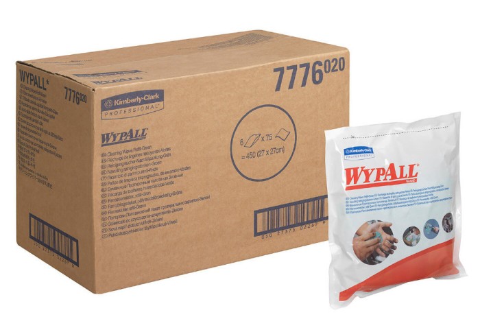 7776 Влажные нетканые салфетки WypAll Cleaning Wipes, 1 блок х 75 л, 27 × 27 см, зеленые, 34,6 г/м²