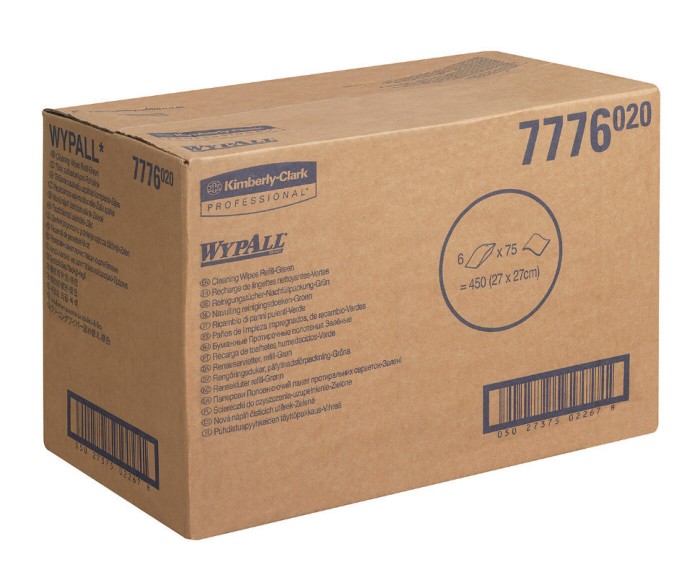 7776 Влажные нетканые салфетки WypAll Cleaning Wipes, 1 блок х 75 л, 27 × 27 см, зеленые, 34,6 г/м²