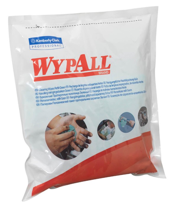 7776 Влажные нетканые салфетки WypAll Cleaning Wipes, 1 блок х 75 л, 27 × 27 см, зеленые, 34,6 г/м²