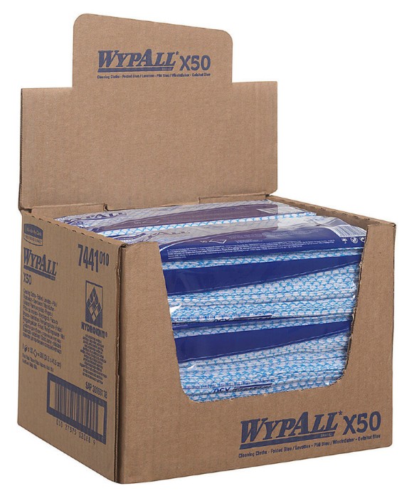 7441 Нетканый протирочный материал WypAll X50, 1 пач. х 50 л, 41.8 × 24.7 см, синий, 56 г/м²